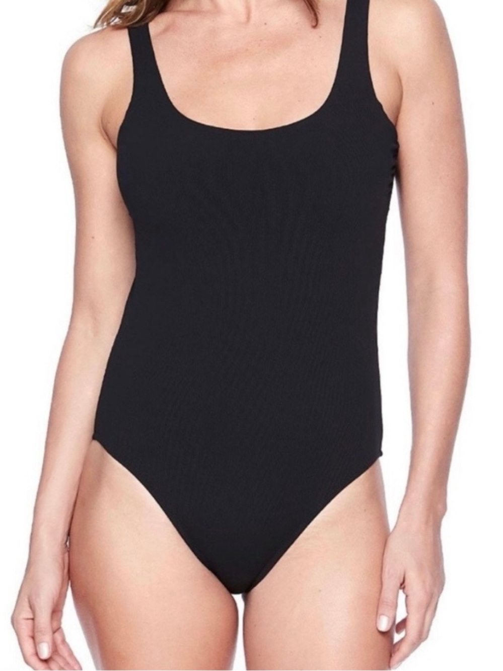 Athleta Ribbed Scoop Neck One Piece Swimsuit Black Size M